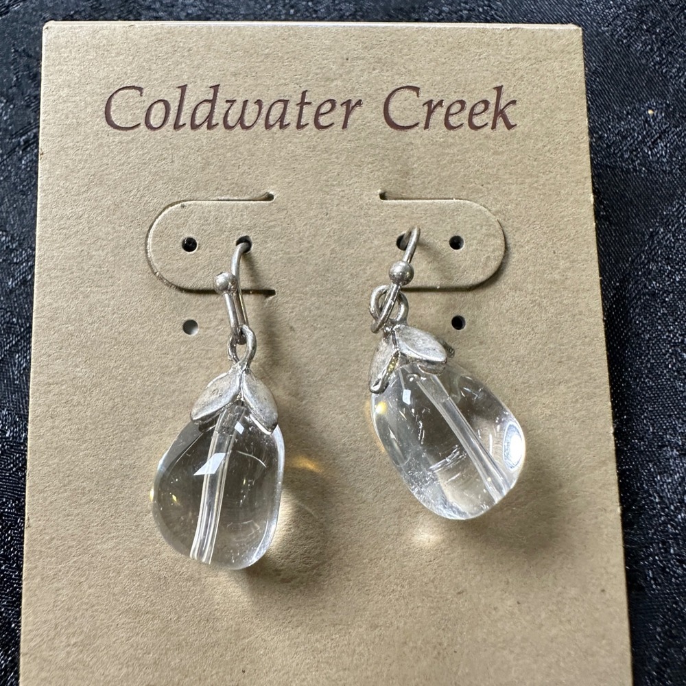 Coldwater Creek Crystalline Petal Drop Earrings Clear Quartz Silver Bridal NWT